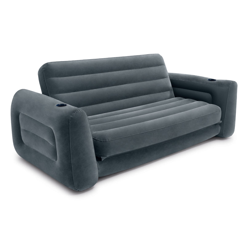 Intex Queen Sofa Bed Sleep Away Futon Inflatable Couch, Dark Gray (Open Box)