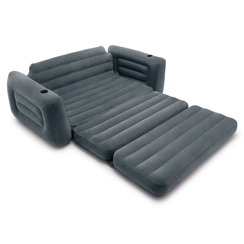 Intex Queen Size Inflatable Pull-Out Sofa Bed Couch and Chair Sleeper, Dark Gray