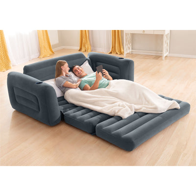 Intex Queen Size Inflatable Pull-Out Sofa Bed Sleep Away Futon Couch, Dark Gray (Refurbished)