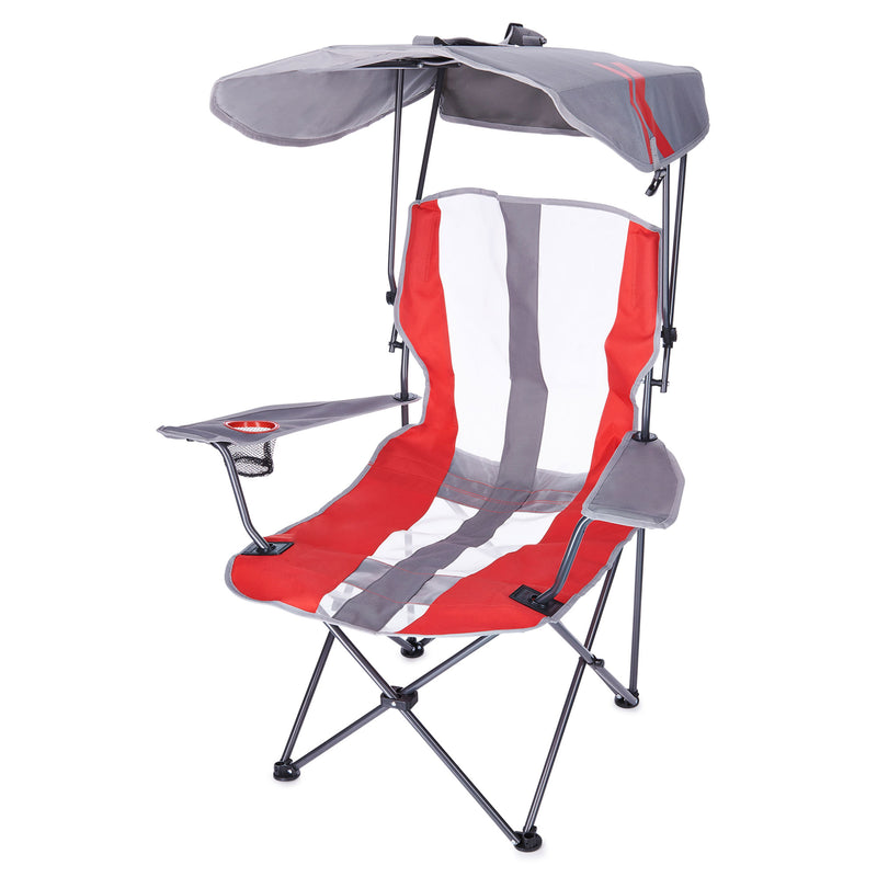 Kelsyus Premium Foldable Camping Lawn Chair with Canopy and Cup Holder, Red