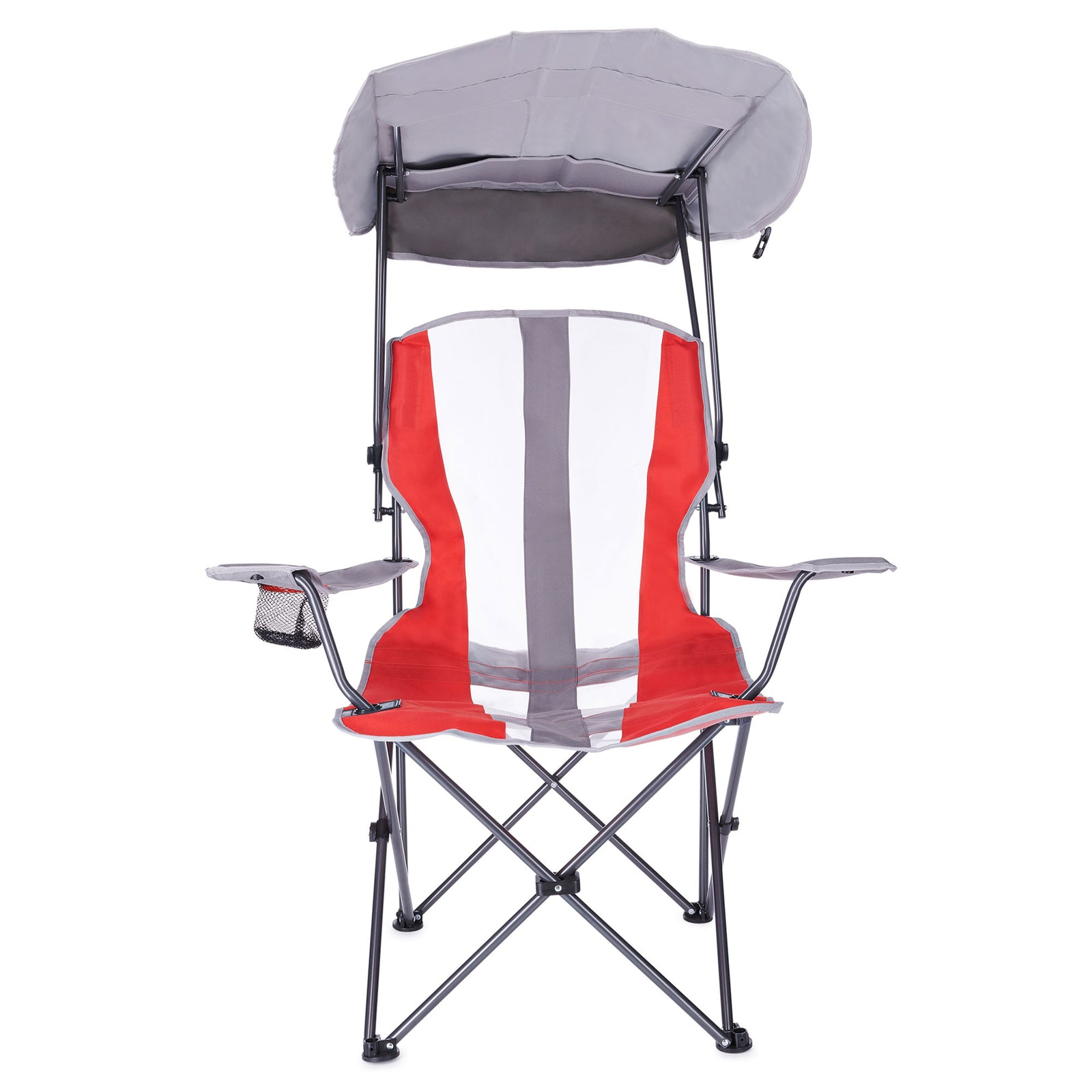 Kelsyus Premium Foldable Camping Lawn Chair with Canopy and Cup Holder, Red - VMInnovations