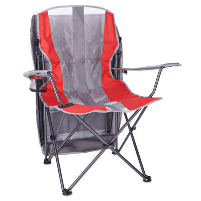 Kelsyus Premium Foldable Camping Lawn Chair with Canopy and Cup Holder, Red