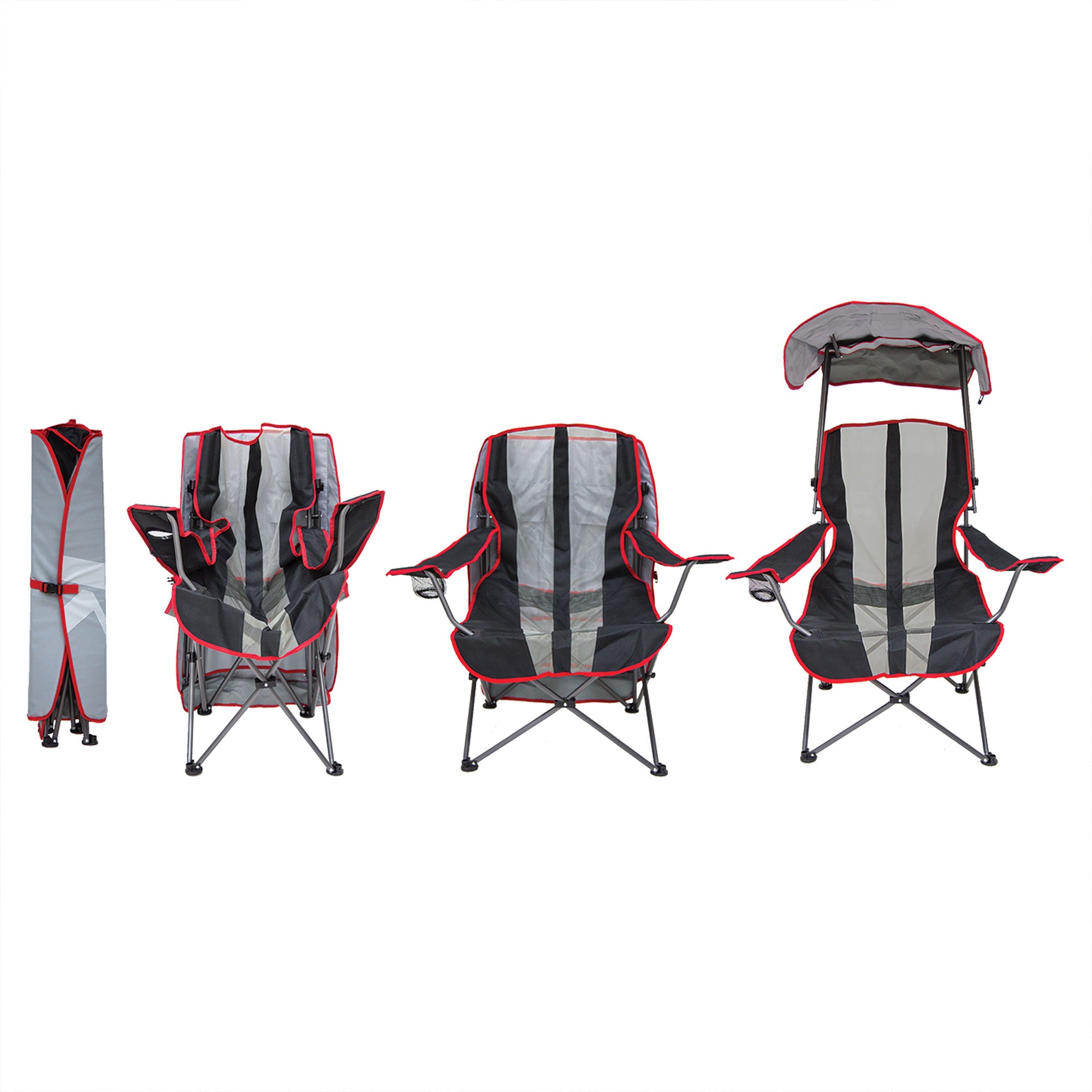 Kelsyus Premium Portable Camping Chairs w/ Canopy & Cup Holders, Black / Red, 4 Ct - VMInnovations