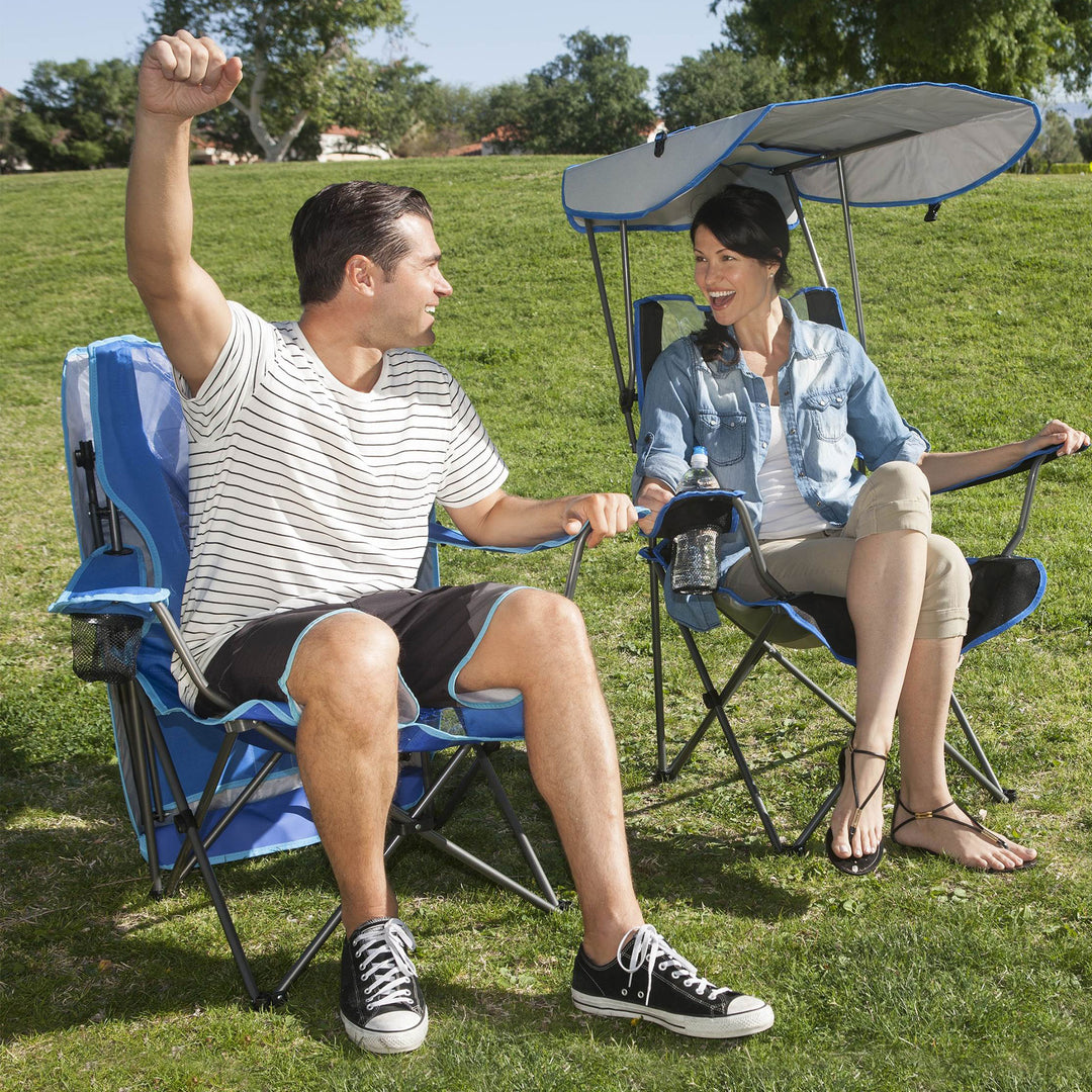 Kelsyus Premium Camping Folding Lawn Chair with Canopy, Blue | 80185 (Open Box)