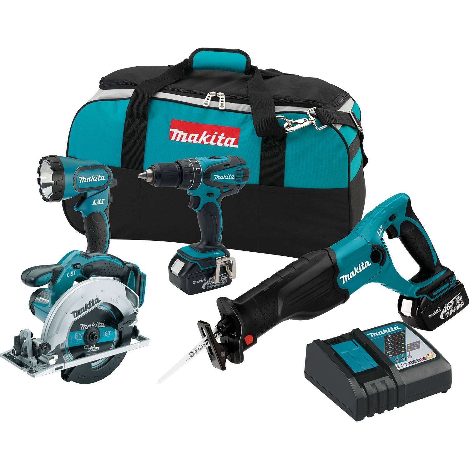 Makita 18V LXT Lithium-Ion Cordless 4pc Tool Kit w/ 3.0 Ah Batteries (Open Box)