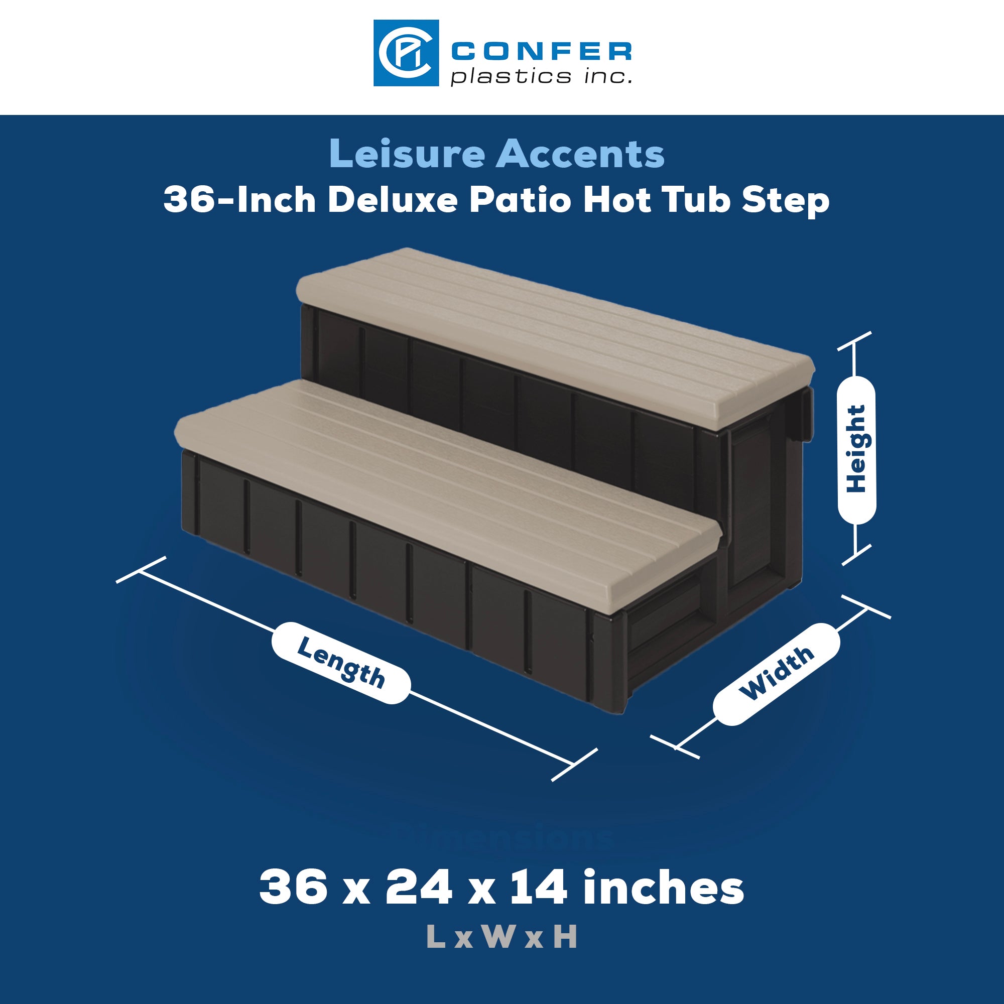 Confer Plastics Leisure Accents Deluxe Spa Step, 36" W Hot Tub Stairs,Portobello - VMInnovations