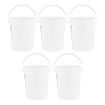 United Solutions 5 Gallon Utility Plastic Bucket with Handle, White (5 Pack)