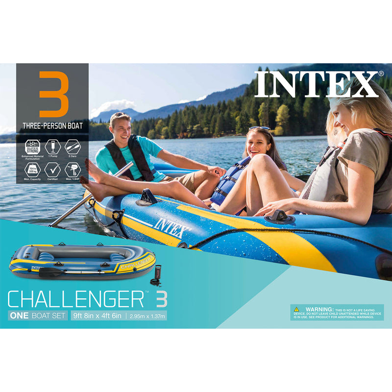 INTEX Challenger 3 Inflatable Boat with Pump & Oars| 68370EP (Open Box) (4 Pack)