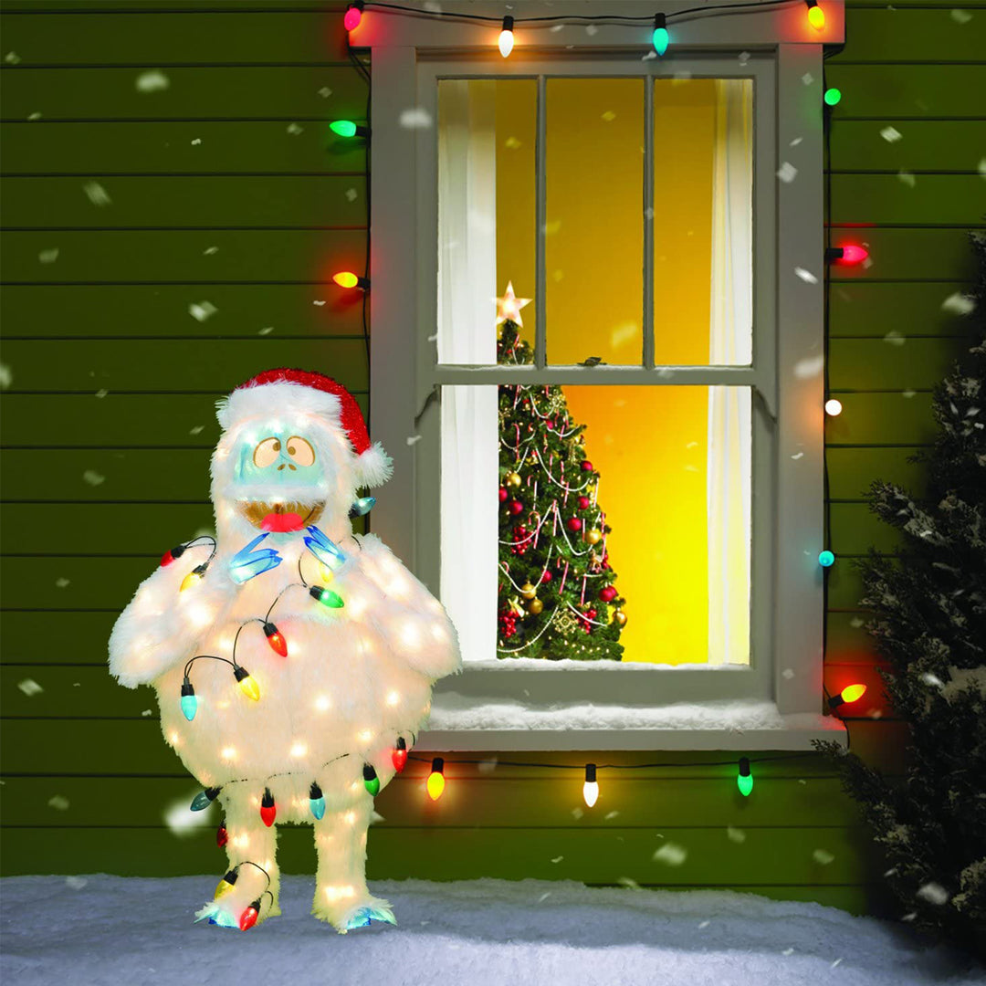 32 Inch Bumble Snowman with Santa Hat Pre Lit Outdoor Holiday Decor (Used) - VMInnovations