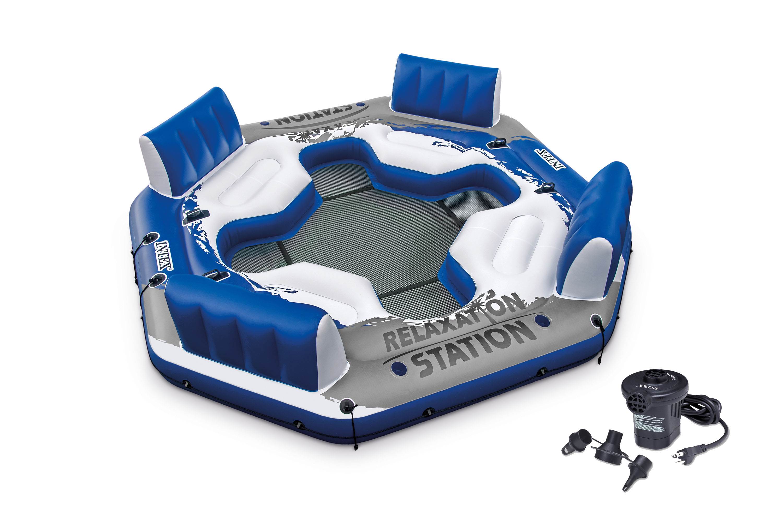 Intex Pacific Paradise Relaxation Station Water Lounge 4-Person Raft w/ Air Pump