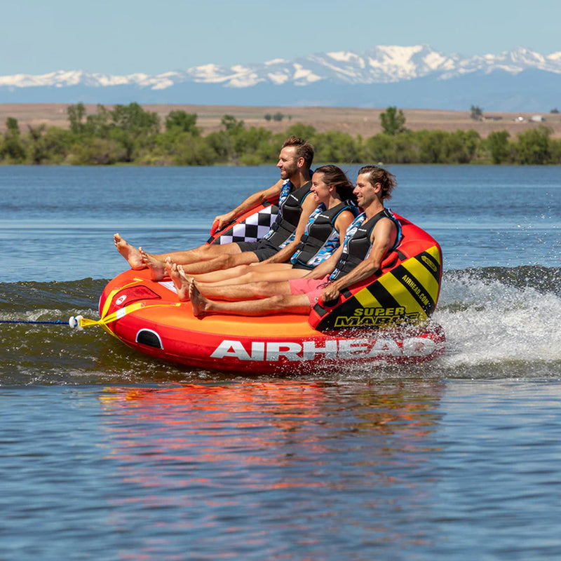 Airhead Super Mable Triple Rider Lake Towable Tube 3-Person Lake Raft, Orange