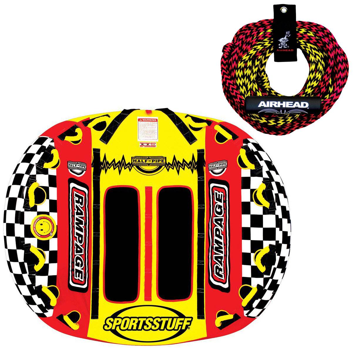 SPORTSSTUFF Half Pipe Rampage Inflatable Blow Up to 2 Riders Towable & Tow Rope