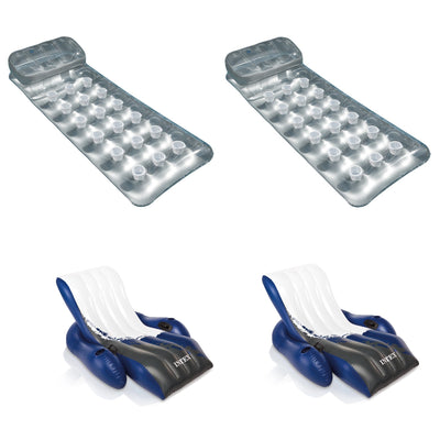 Intex French Mattress Float (2 Pack) and Pool Recliner with Cup Holders (2 Pack) - VMInnovations