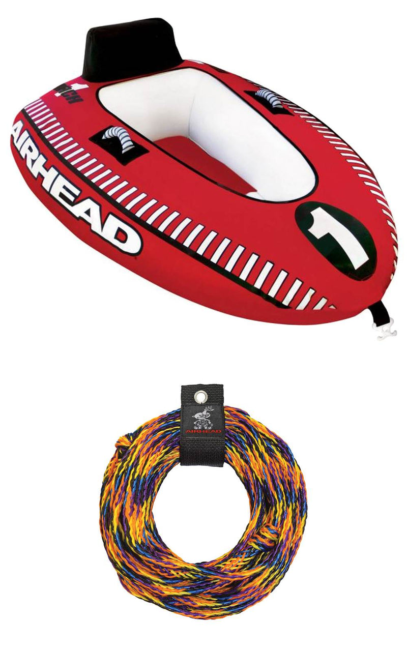 Airhead Mach 1 Single Rider Inflatable Boat Towable Tube w/ Tow Rope | AHM1-1