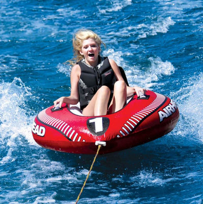 Airhead Mach 1 Single Rider Inflatable Boat Towable Tube w/ Tow Rope | AHM1-1