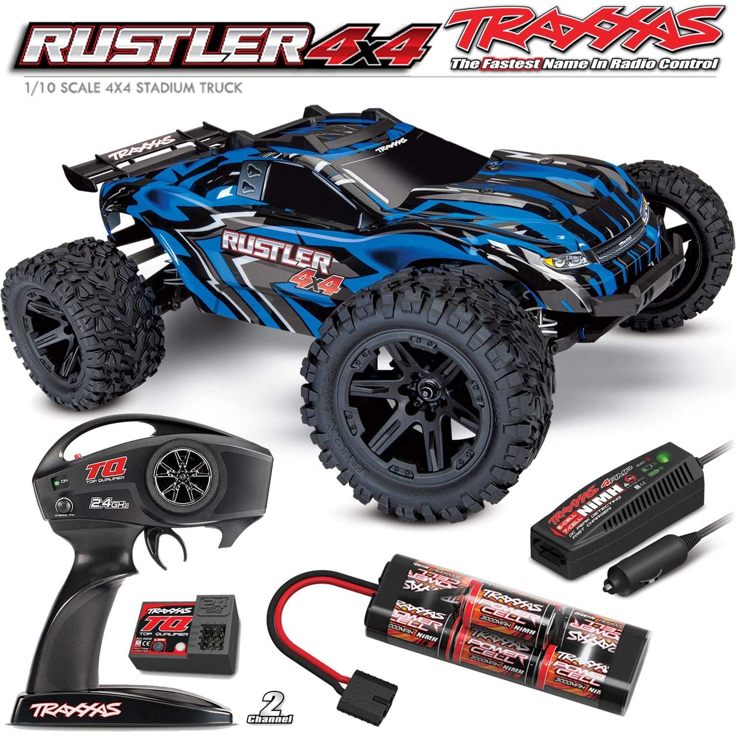 Traxxas Rustler 4x4 Performance Stadium Truck, 1/10 Scale, 4WD, Blue (Open Box)