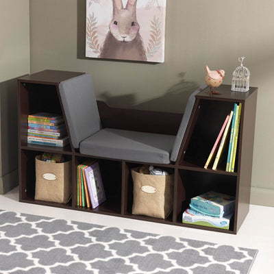 KidKraft Children's Bookcase with Reading Nook and Cushions, Espresso (Open Box)