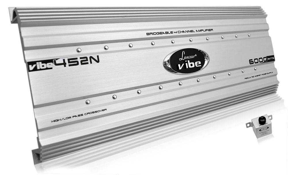 Lanzar 6000W 4 Channel Amp MOSFET Car Stereo Amplifier + Bass Knob | VIBE452N