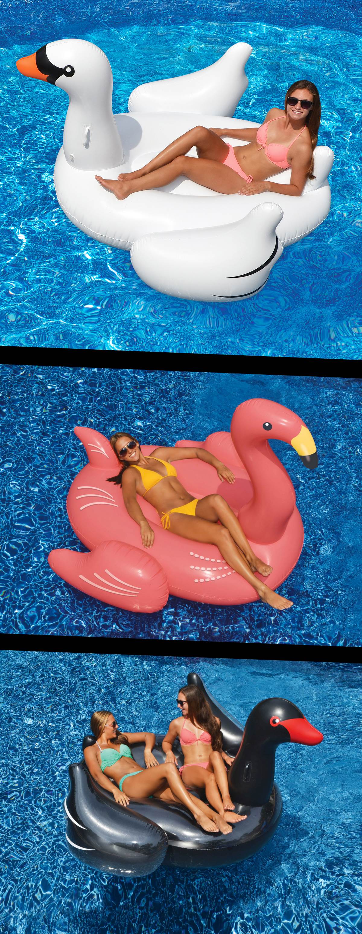 Swimline Swimming Pool Giant Rideable Float Set, White/Black Swans + Flamingo