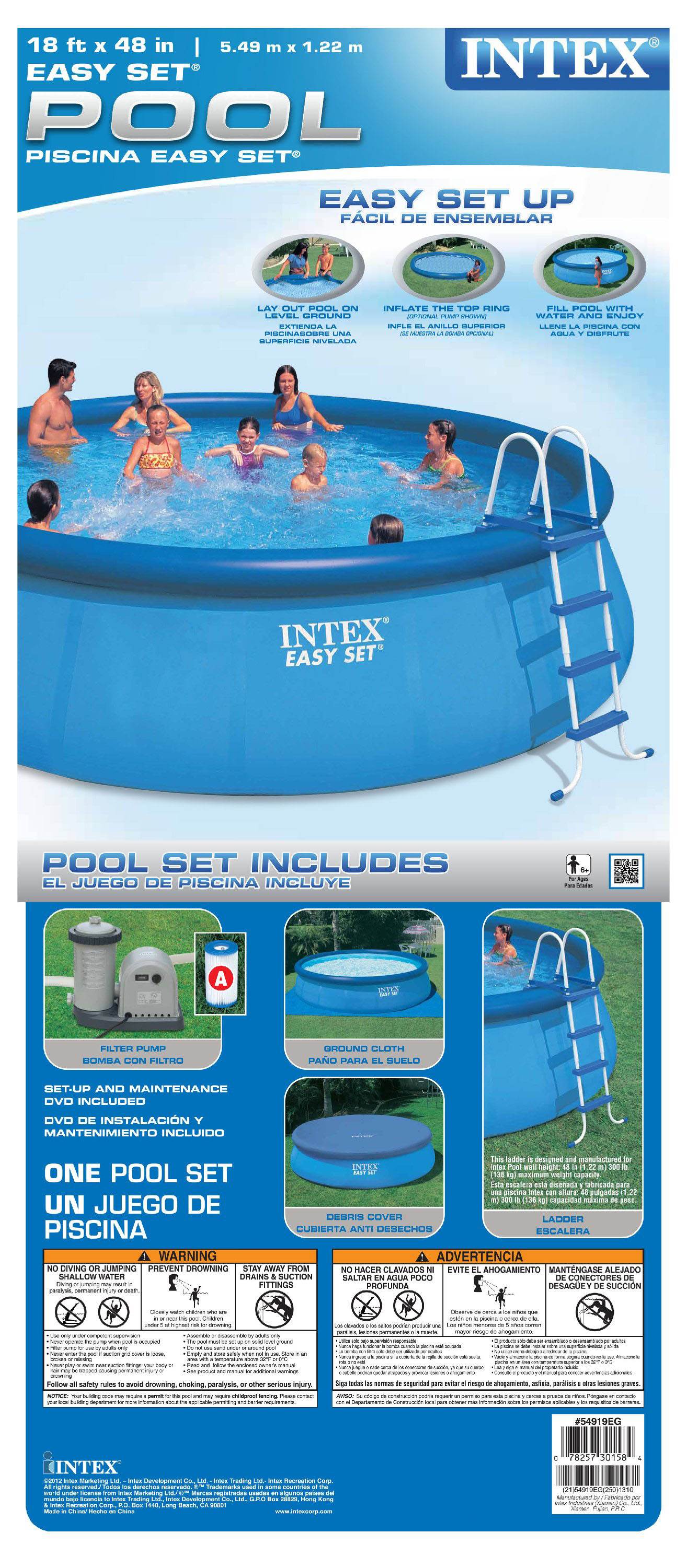 Intex 18 Feet x 48 Inches Easy Set Pool Set with Ladder and Pump (Open Box)
