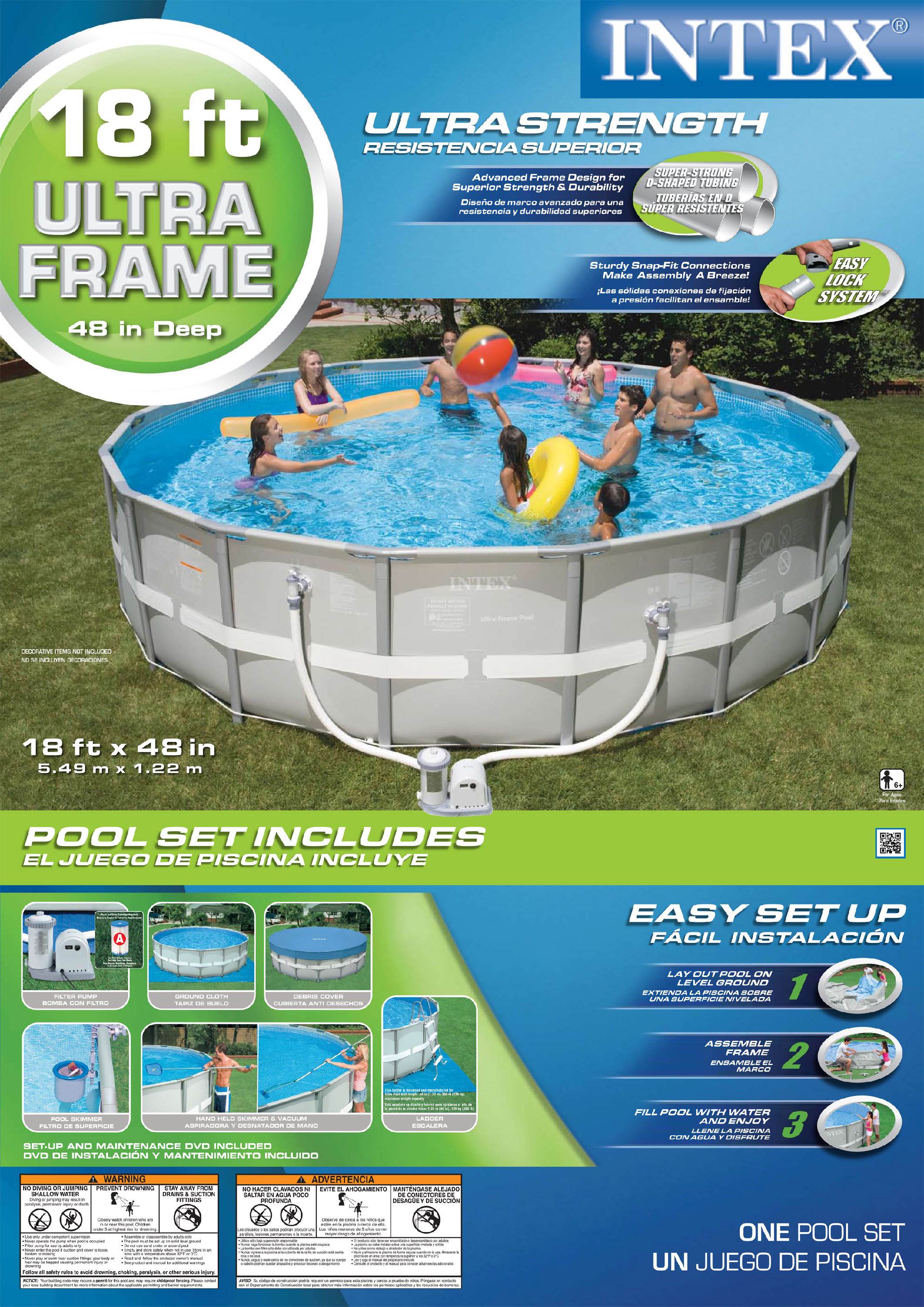 Intex 18 Feet x 48 Inches Ultra Frame Pool Set with Ladder | 54953EG (Open Box)