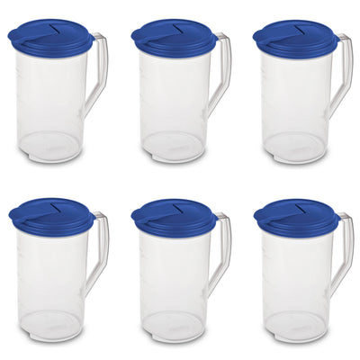Sterilite 2 Quart Round Clear Plastic Hinged Pitcher, 6-Pack | 04864106