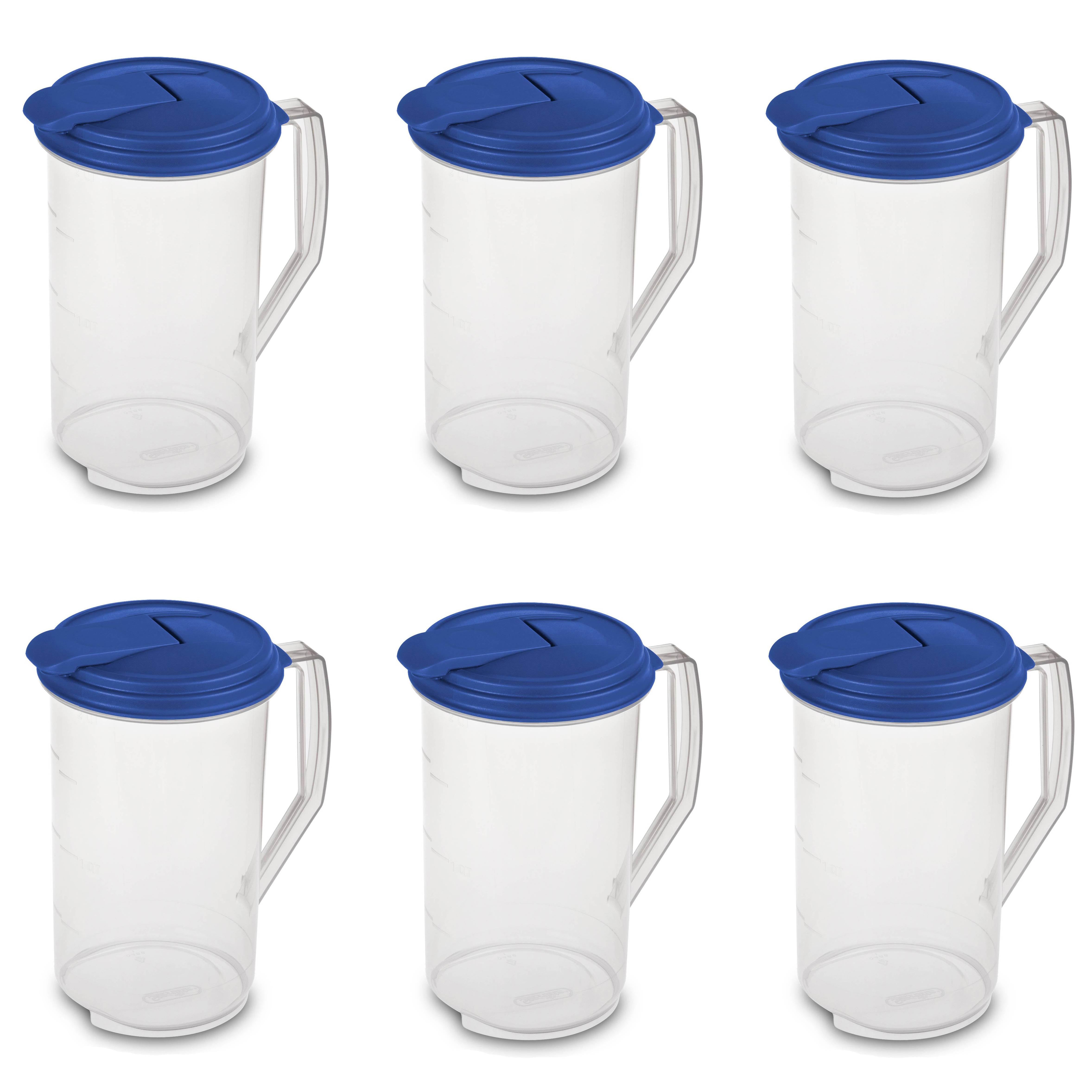 Sterilite 2 Quart Round Clear Plastic Hinged Pitcher, 6-Pack | 04864106