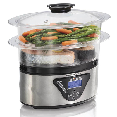 Hamilton Beach 5.5 Quart 2-Tier Countertop Digital Steamer, Silver | 37530