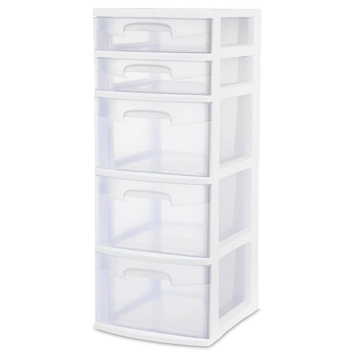 Sterilite 5 Drawer Tower with White Frame and Clear Drawers (Open Box)