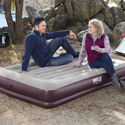 Bestway Pavillo Tritech Inflatable Queen Air Mattress with Electric Pump, Maroon - VMInnovations