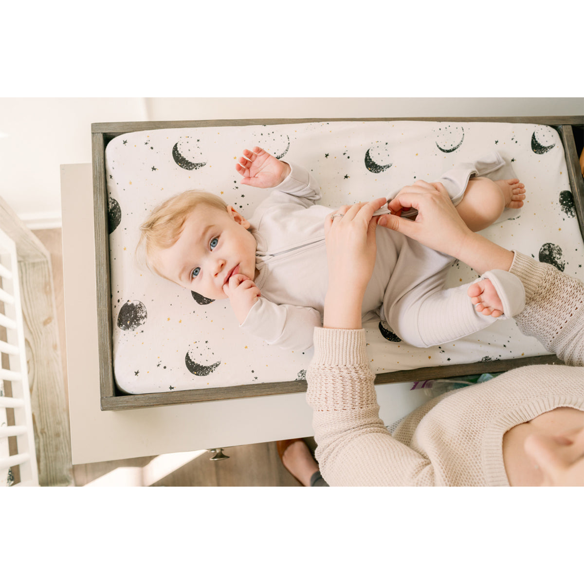 Goumikids Organic Cotton Bamboo Baby Removable Changing Pad Cover, Manu Moons - VMInnovations