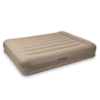 Intex Queen Pillow Rest Mid-rise Inflatable Air Mattress Bed w/ Pump (Open Box)