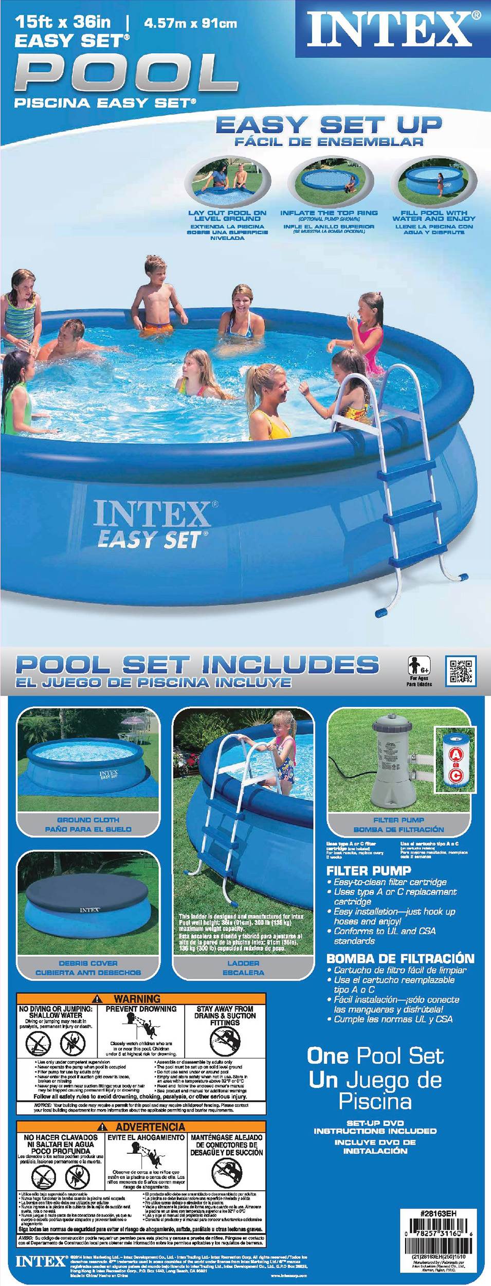 Intex 15 Feet x 36 Inches Easy Set Pool Set with Ladder and Pump (Open Box)