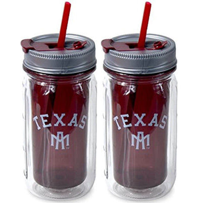 Cool Gear 16 Ounce Texas A&M Aggies Tailgate Mason Jar Water Bottle (2 Pack)