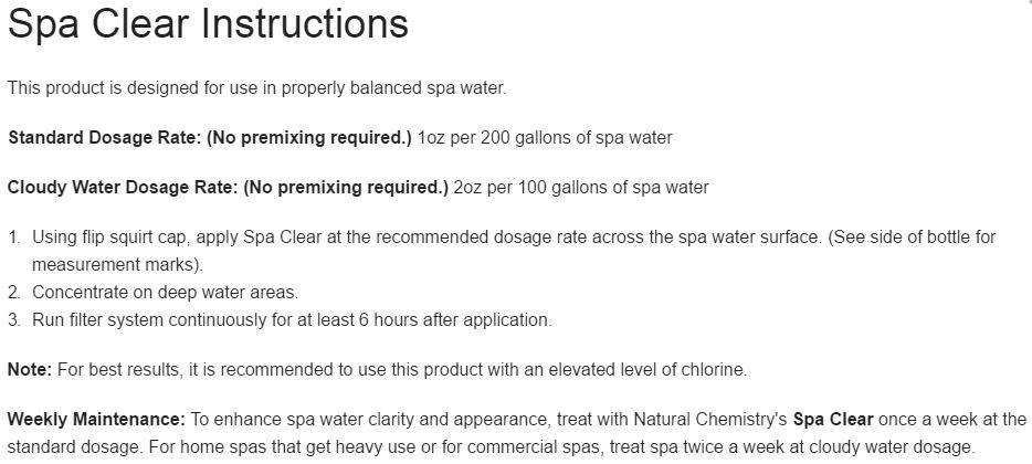 Natural Chemistry Spa Clear Concentrated 4-in-1 Clarifier, 32 Ounces (Open Box)