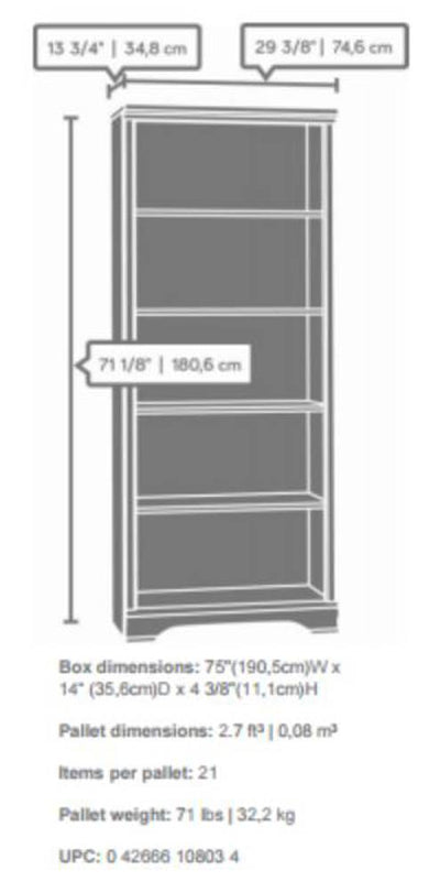 Sauder Furniture Carolina Estate 5-Shelf Adjustable Bookcase, Cherry (Open Box)