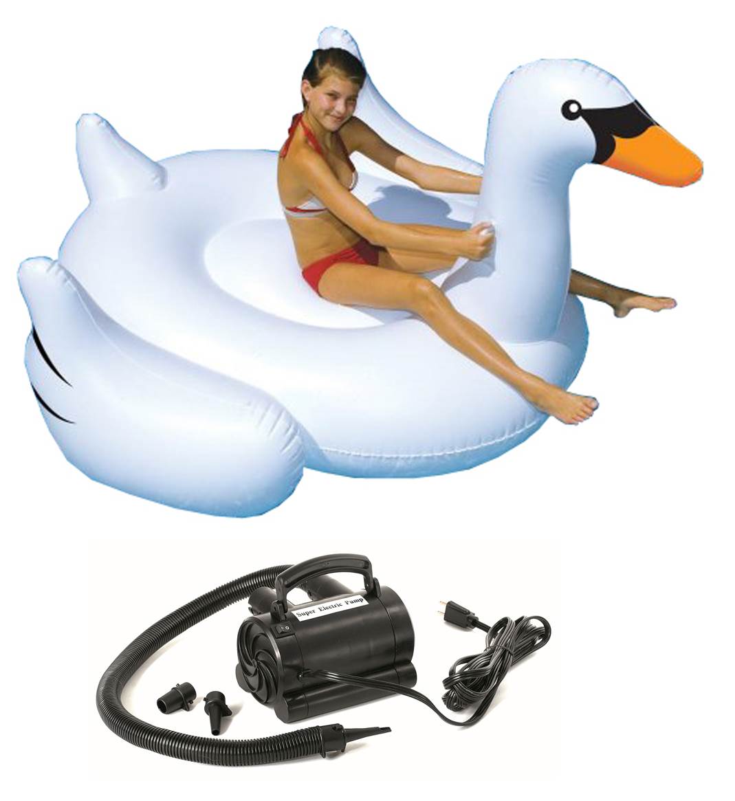 Swimline Swimming Pool Kids Giant Inflatable Swan + 120V Electric Pump