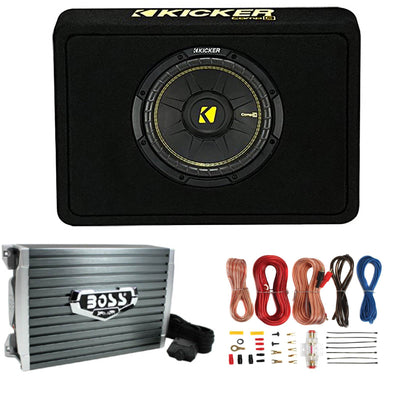 Kicker 10" 600W Vented Subwoofer Enclosure and1500W Mono Amplifier w/ Wiring Kit
