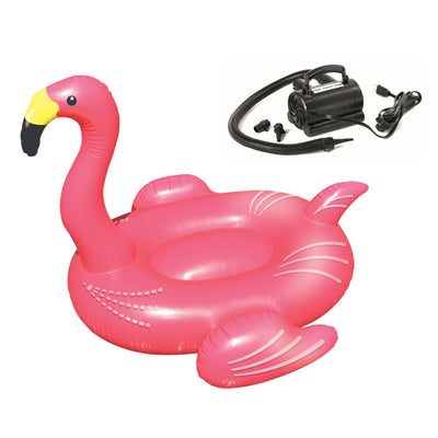 Swimline Giant Pink Flamingo Inflatable Swimming Pool Float + Electric Air Pump