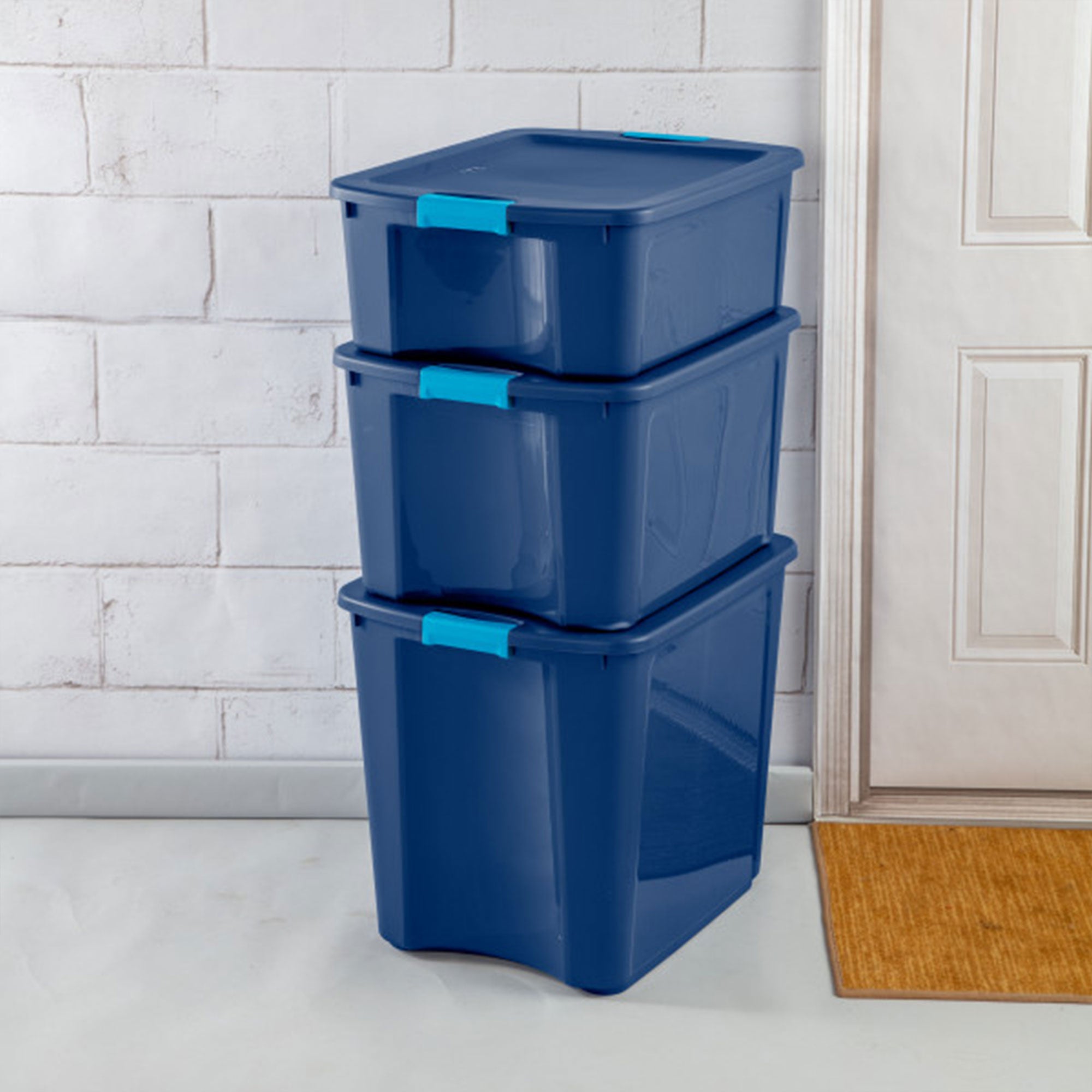 Sterilite 26 Gal Latching Lid Storage Tote Container w/ Handles, Blue (8 Pack) - VMInnovations