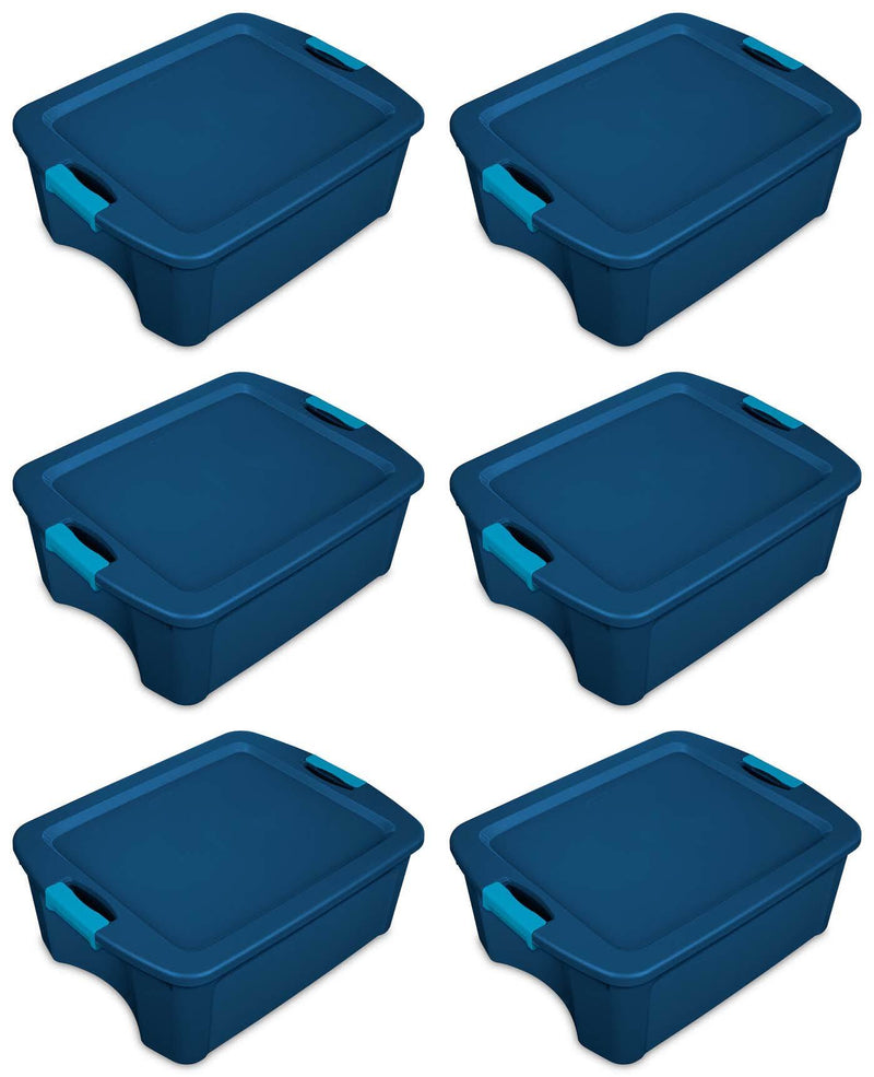 Sterilite 12 Gal Latch and Carry Stackable Storage Bin with Latching Lid, 6 Pack