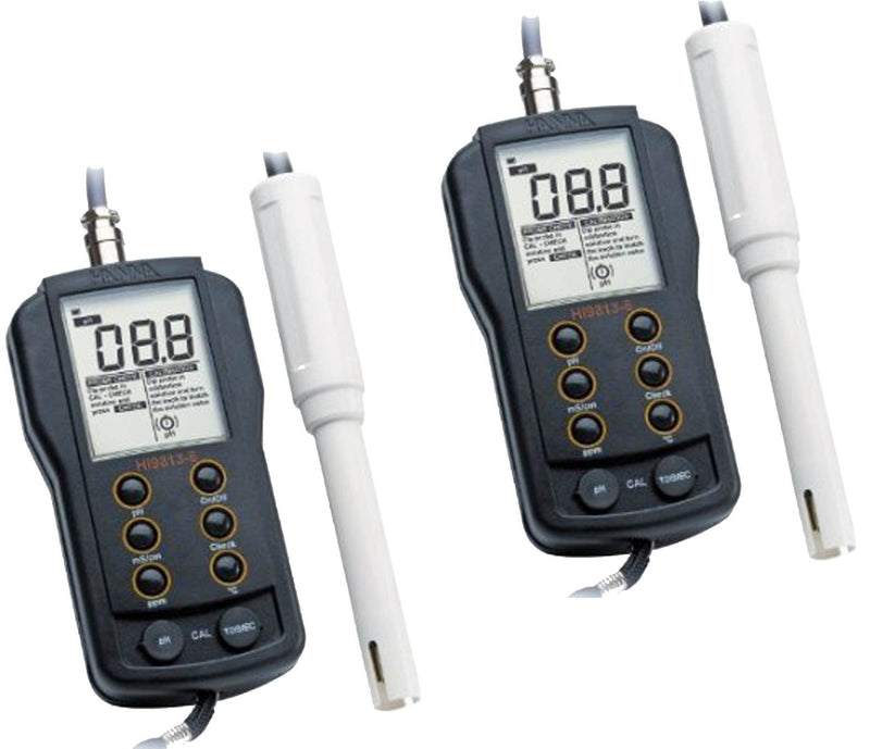 2 Hanna Instruments Grochek pH/EC/TDS/C Portable Meters w/ Cal Check | HI9813-6N