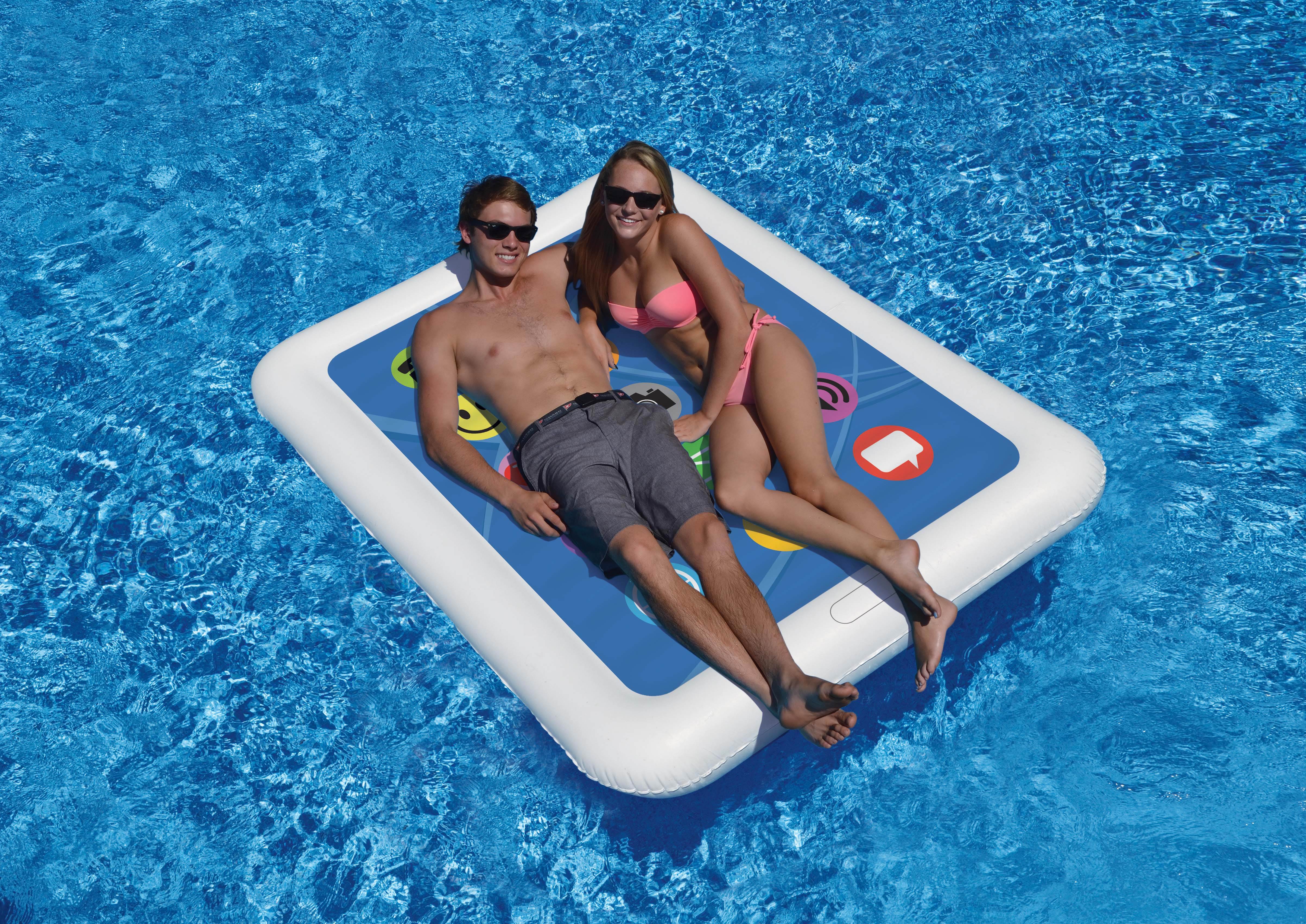 Swimline Smart Tablet Float Inflatable Raft + Electric Air Pump | 90637 + 9095