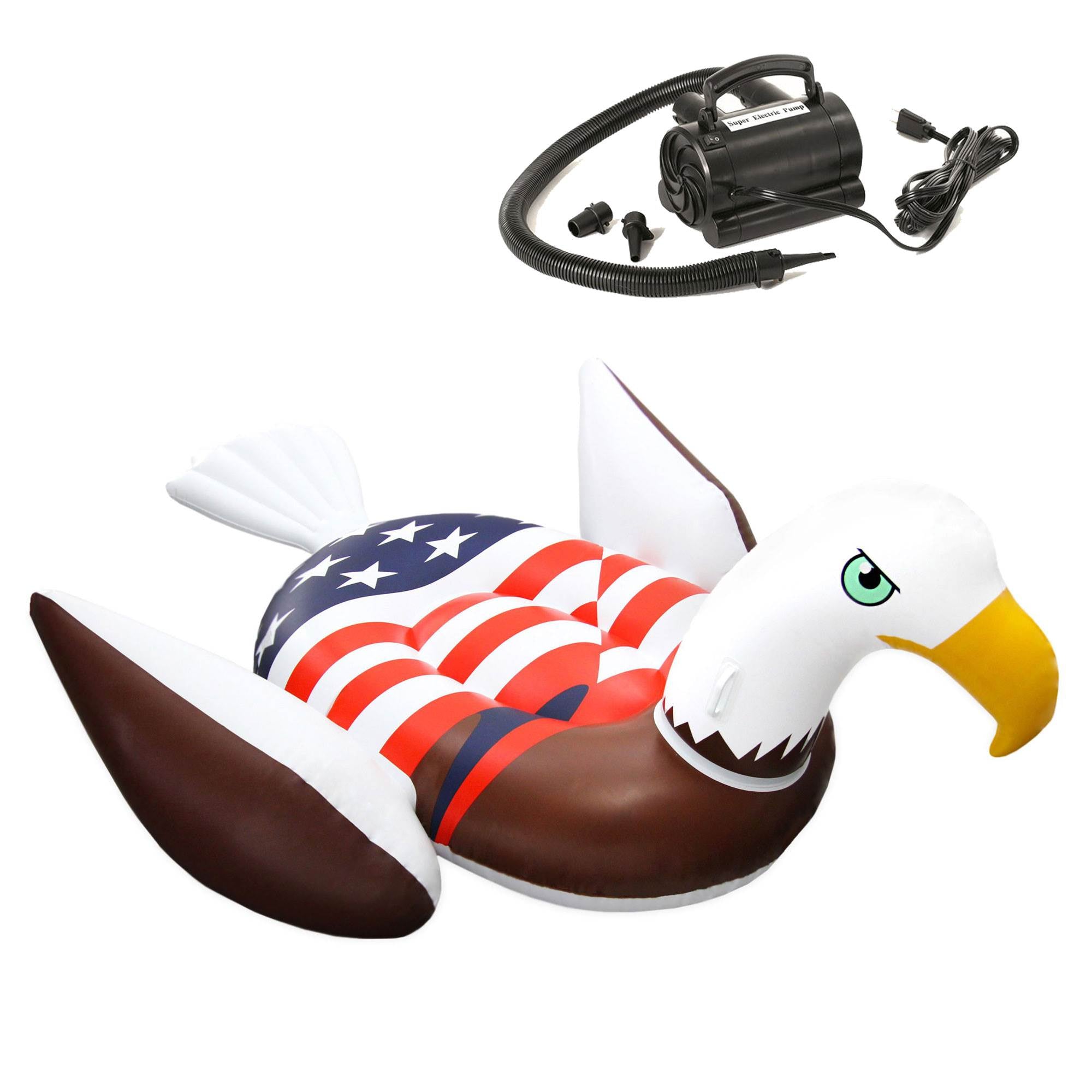 Swimline Patriotic American Bald Eagle Inflatable Pool Float w/ 110V Air Pump - VMInnovations