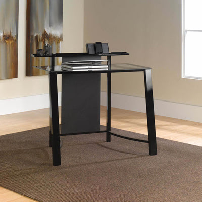 Sauder Furniture Mirage Desk with Tempered Glass Top, Black SF-411969 (Open Box)