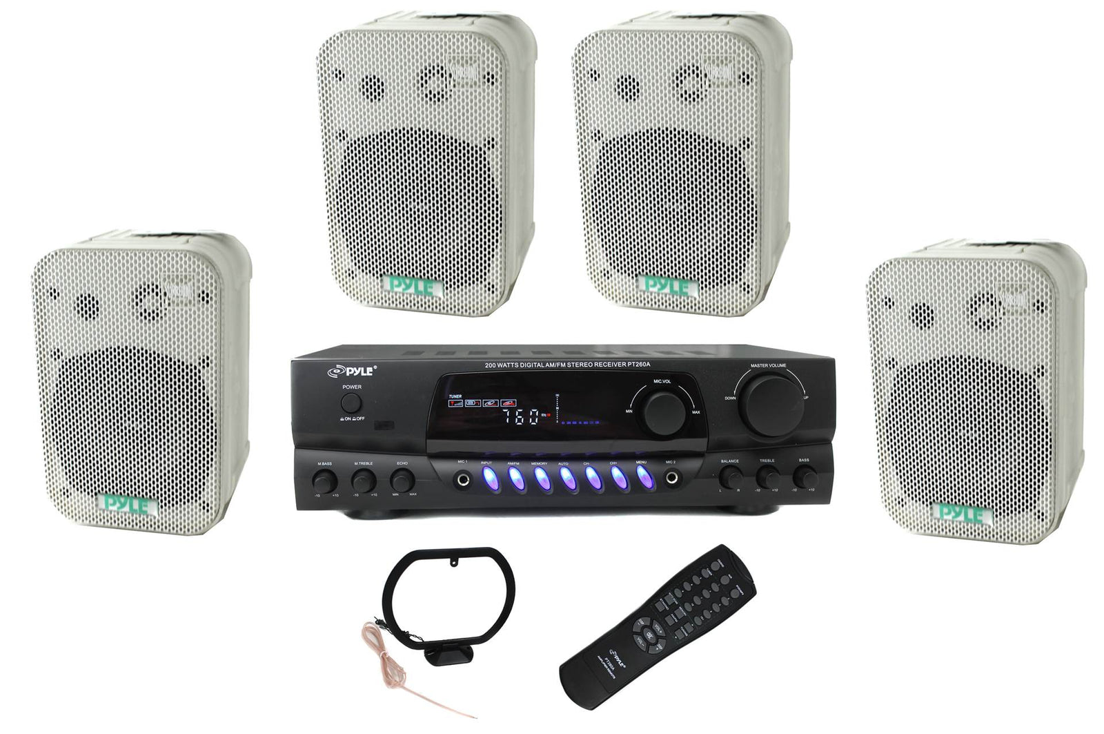 4 Pyle 5.25" Outdoor Speakers and PT260A 200W Stereo Home Theater Receiver - VMInnovations