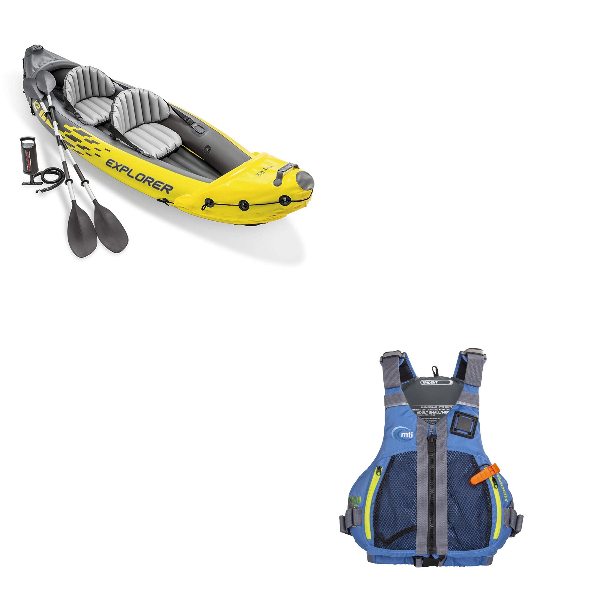 Intex Explorer 2 Person Inflatable Kayak w/ MTI Adult L/XL Water Vest (2 Pack) - VMInnovations