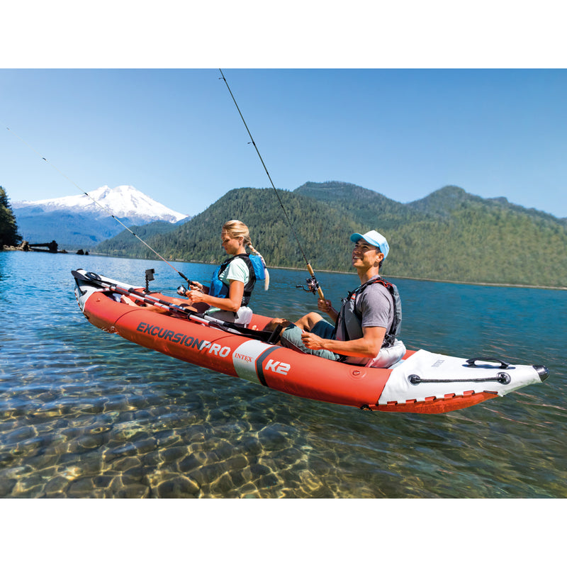 Intex Excursion Pro Inflatable 2 Person Vinyl Kayak with Oars & Pump, Red (Used)