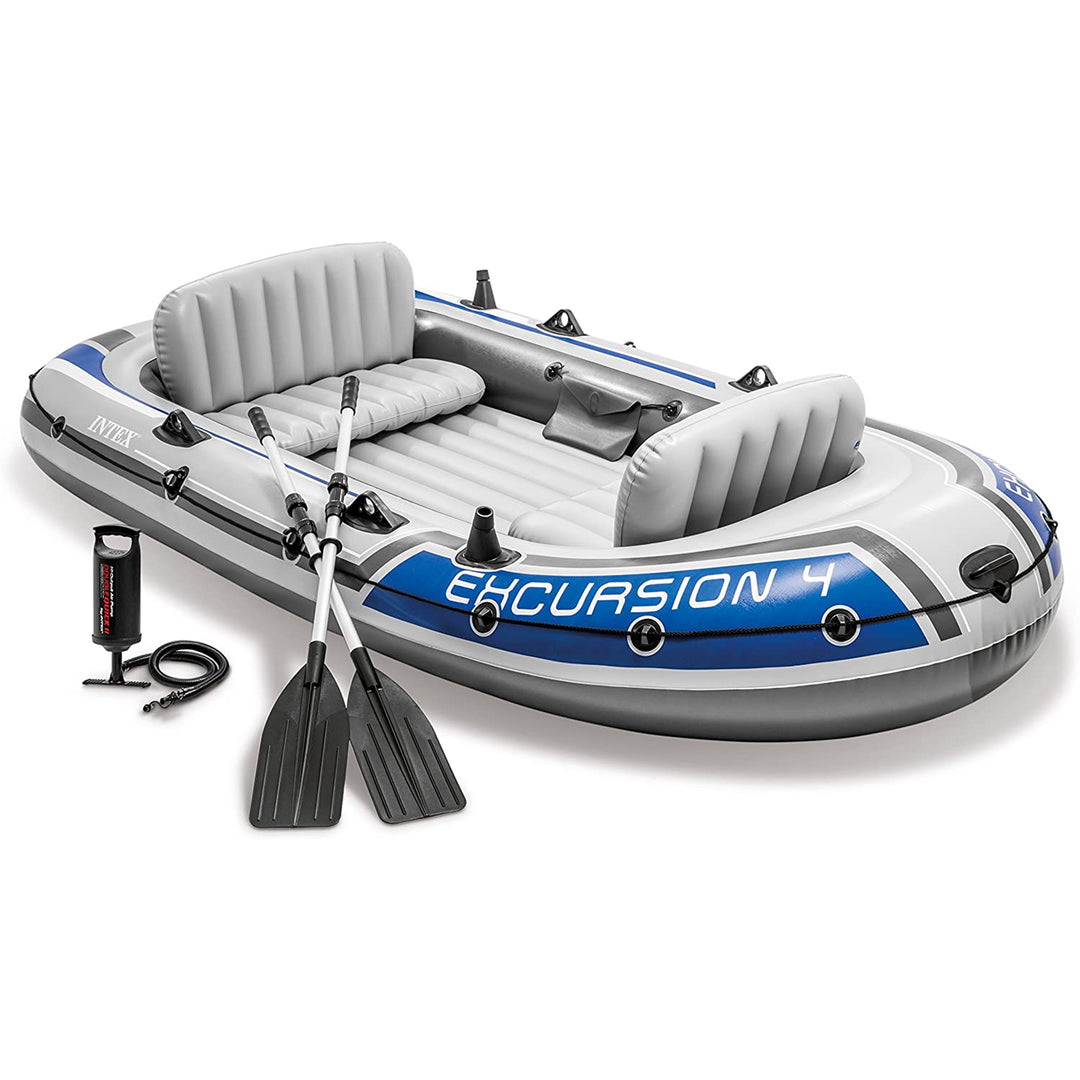 Intex Excursion 4 Person Inflatable Rafting and Fishing Boat Set with 2 Oars