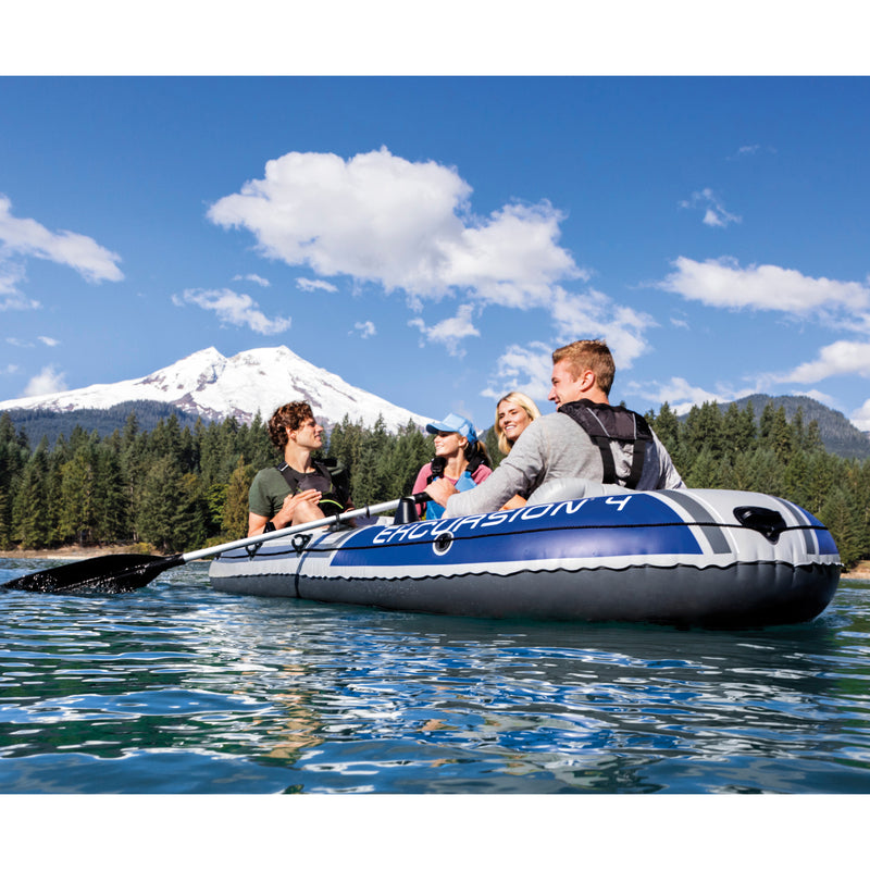 Intex Excursion 4 Inflatable Raft Fishing Boat with 2 Oars (Open Box) (3 Pack)